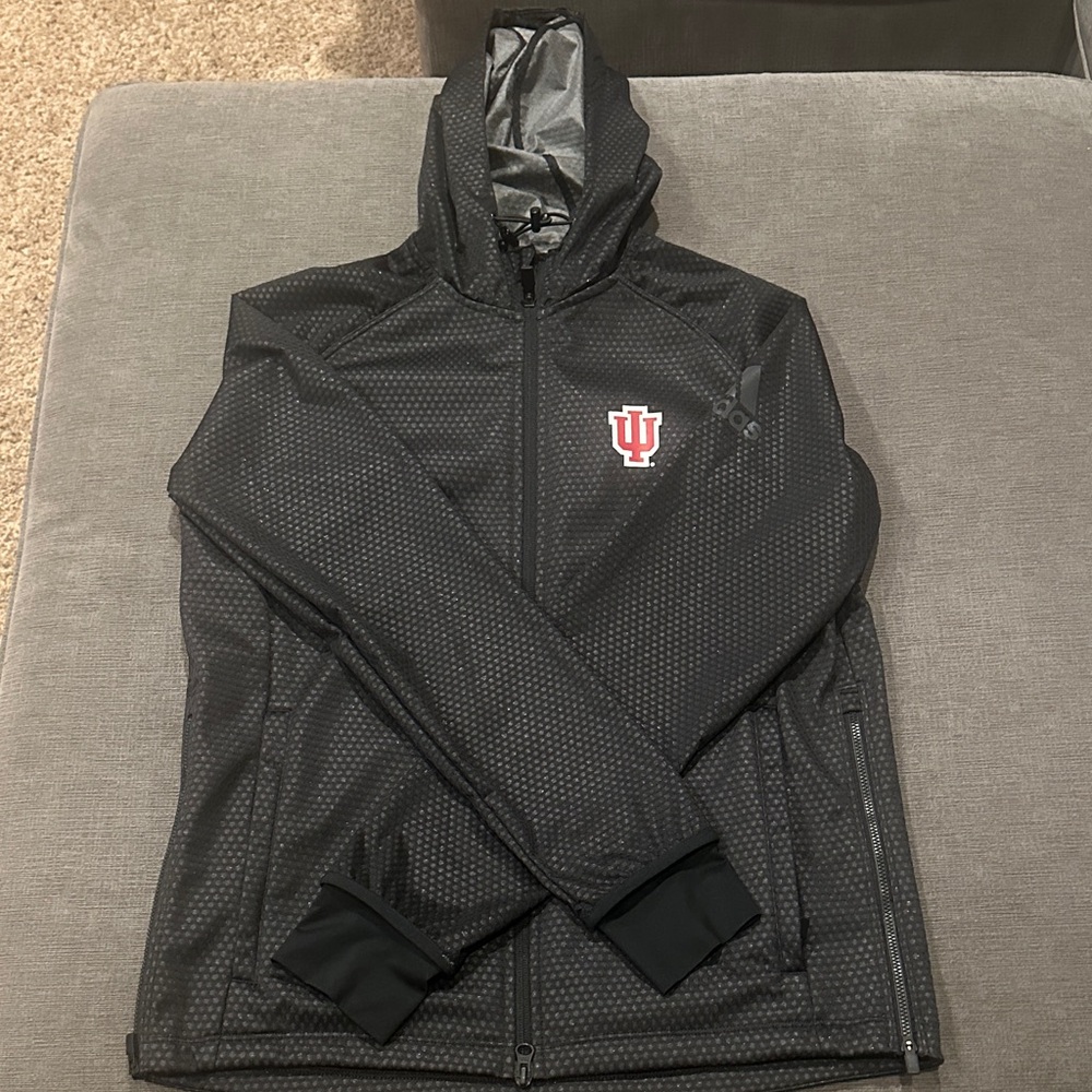 Women's IU Black Hooded Fleece Lined Windbreaker Jacket